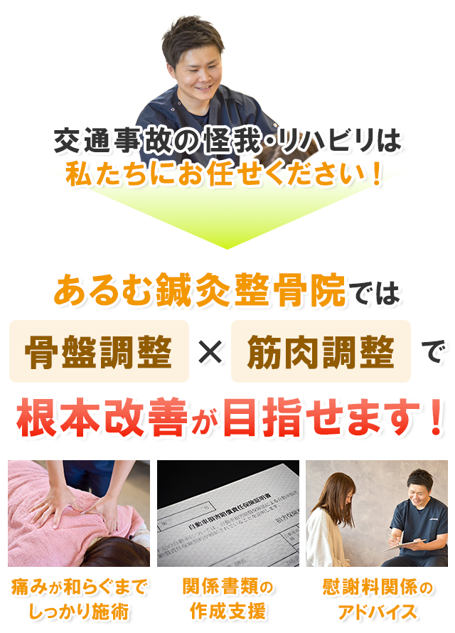 あるむ鍼灸整骨院では、骨盤調整×筋肉調整で根本改善が目指せます！
